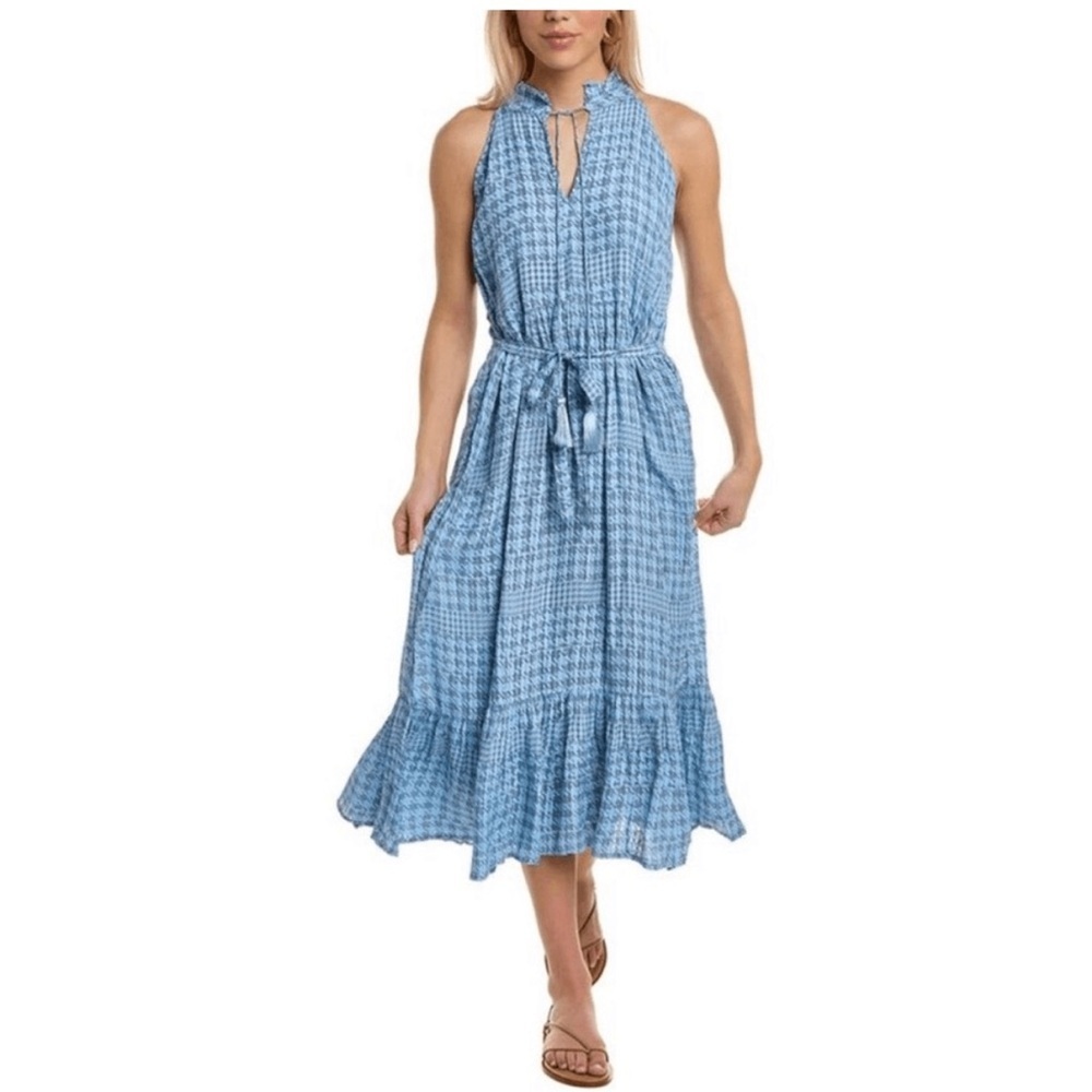 Anthropologie Roller Rabbit Blue Marlyn Jeanette dress. Halter cut, belted